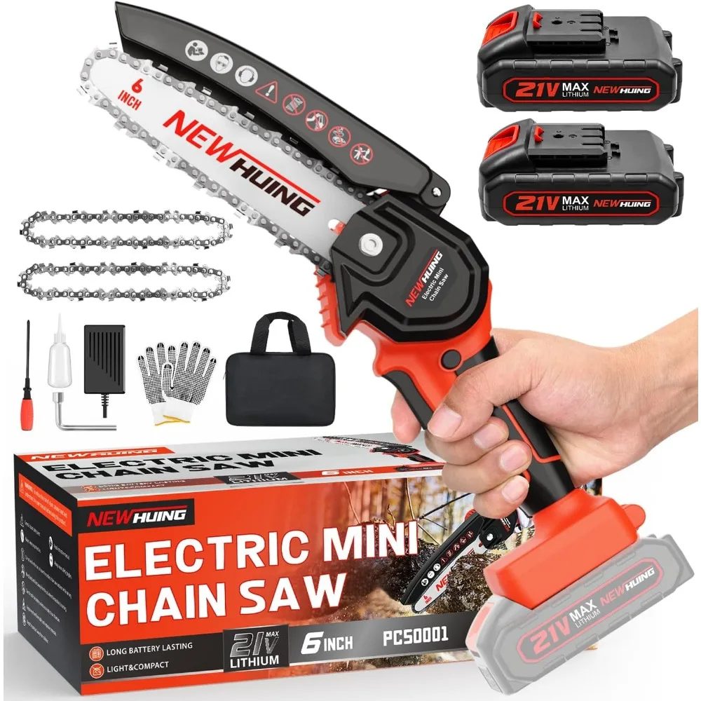 

Upgraded 6" Mini Cordless Chainsaw Kit, One-Hand Portable Electric with 21V Battery for Tree Trimming and Wood Cutting