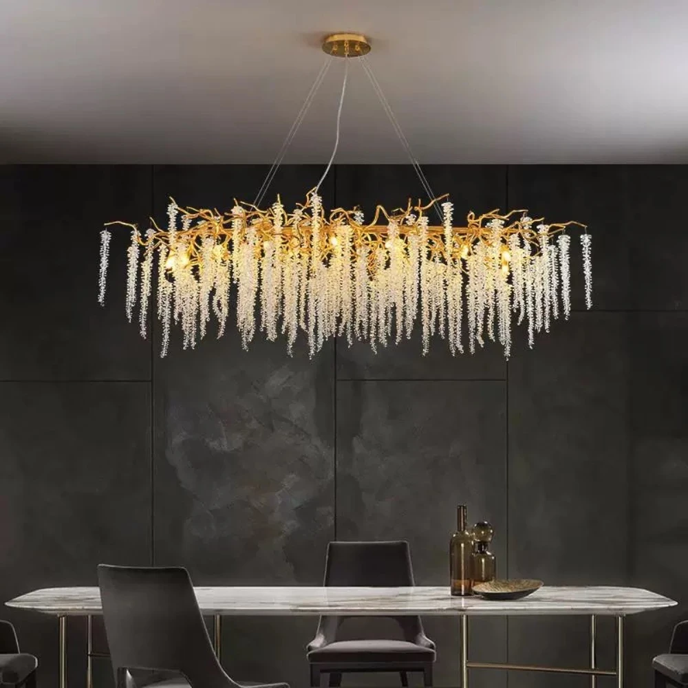 

Italian Light Luxury Crystal Chandelier Designer Villa Living Room Bedroom Dining Room Branch Aluminum Pendant Lamp Indoor Decor