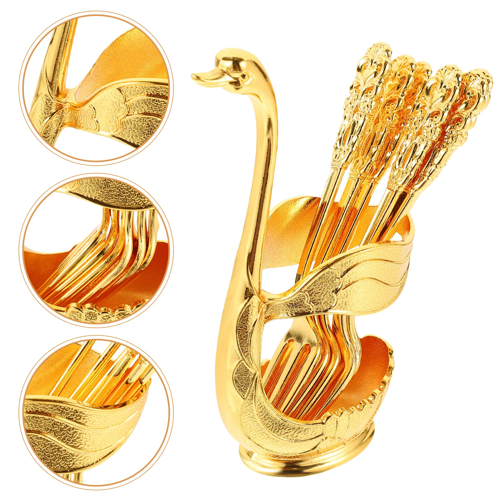 

1Set Metal Swan Shaped Forks Stand Elegant Dessert Cake Fork Set Creative Design Kitchen Tableware Cake Fork Set