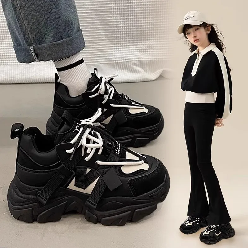 

2025 Spring Autumn Kids Sports Shoes High-quality Leather Boys Sneakers Student Girls Shoes Non-slip Training Shoes