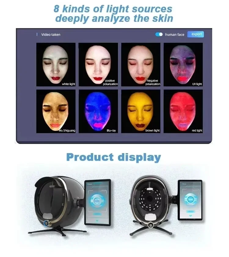 Analyseur facial 3D portable, scanner de peau, miroir magique, testeur de soin avec caméra faciale pour l'analyse - Interface anglaise