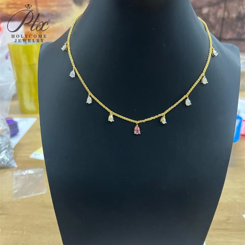 تسعة قطرة الماء قلادة مويسانيتي الأحجار الكمثرى قطع مخصص 925 فضة الترقوة سلسلة للنساء هدايا عيد الميلاد أنيقة #5