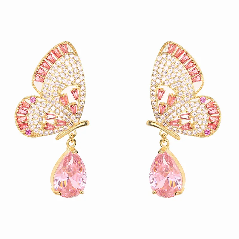 Bilincolor Luxury Zircon Butterfly Water Drop Earrings for  Wedding  or  Party