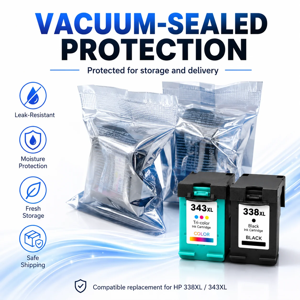 338XL 343XL Compatible Ink Cartridge 2-Pack for HP DeskJet 460C 5740 5940 6520 6540, OfficeJet 6200 6210 7210