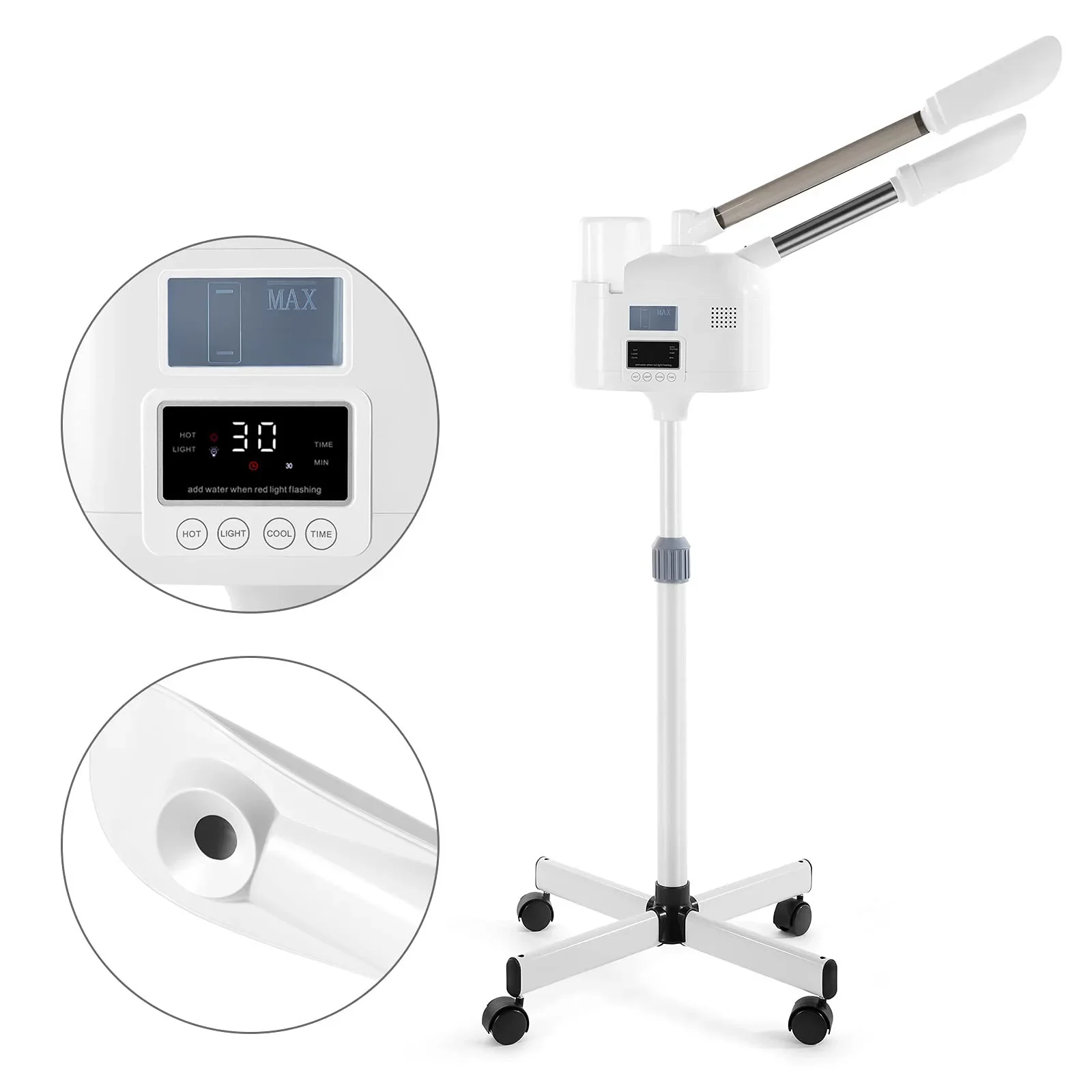 

Professional Facial Steamer with Hot Mist Function, Stand Facial Steamer On Wheels, Height Adjustable & 360° Rotatable Nozzle, U