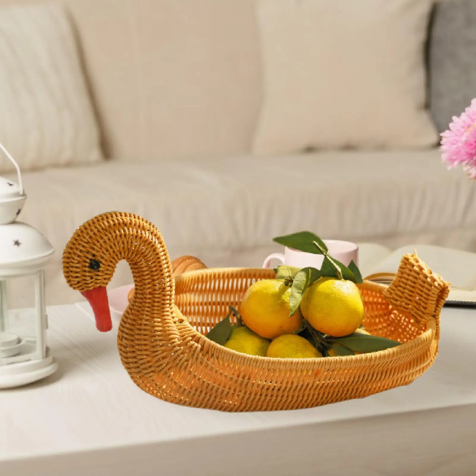Farmhouse Fruit Basket ABS Woven Tray Bread Snack Bowl for Home Kitchen Party Wedding Centerpiece