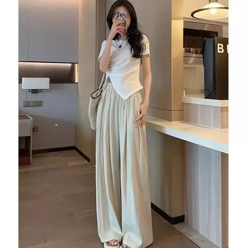 Pink Yamamoto Pants for Women's 2024 New Summer Thin Straight Tube Hanging Casual Cotton Hemp Ice Silk Wide Leg Pants Fashion