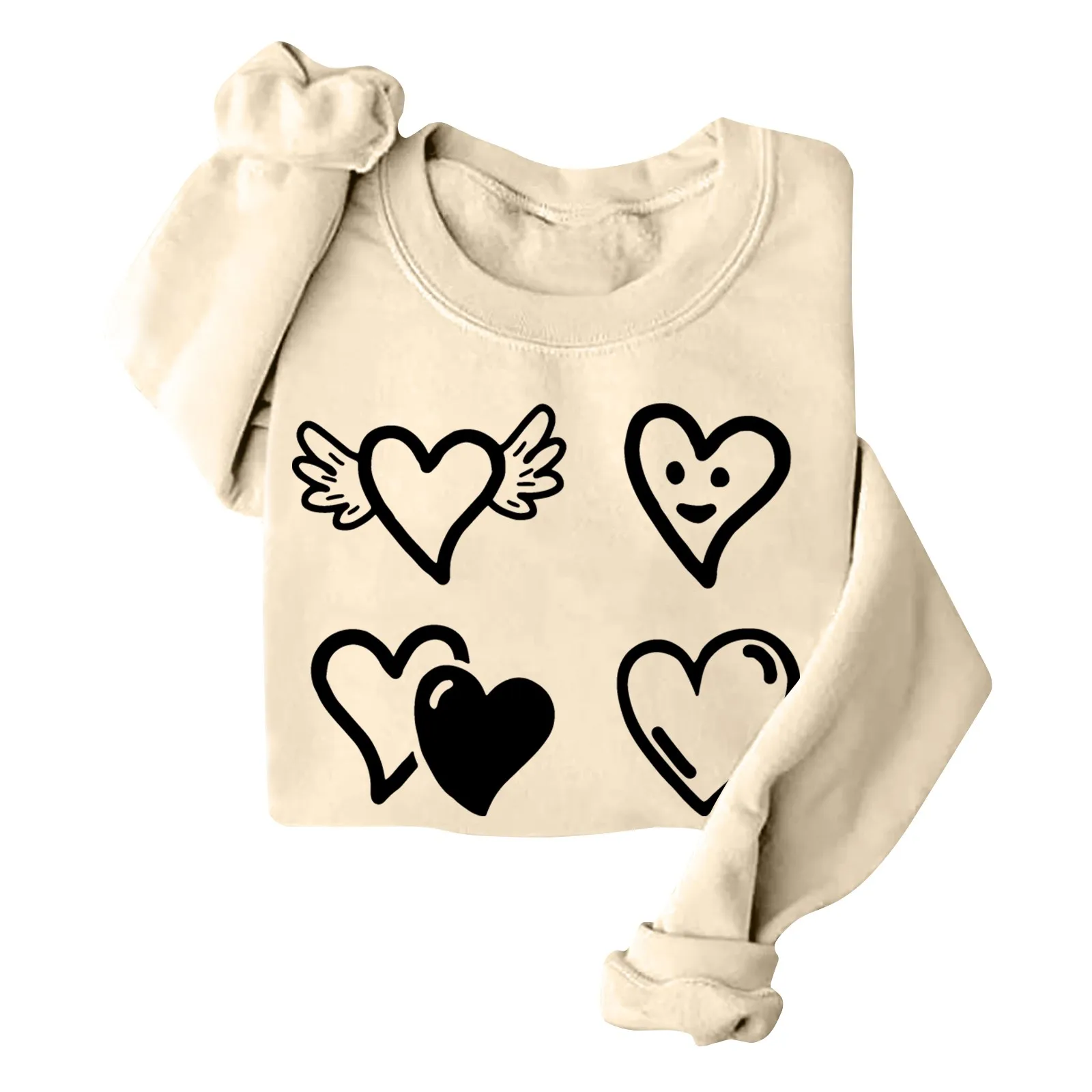 

Women'S Round Neck Tops Casual Fashion Valentine'S Day Long Sleeve Cotton Pullover Heart Print Clothes All-Match Sweatshirt Top