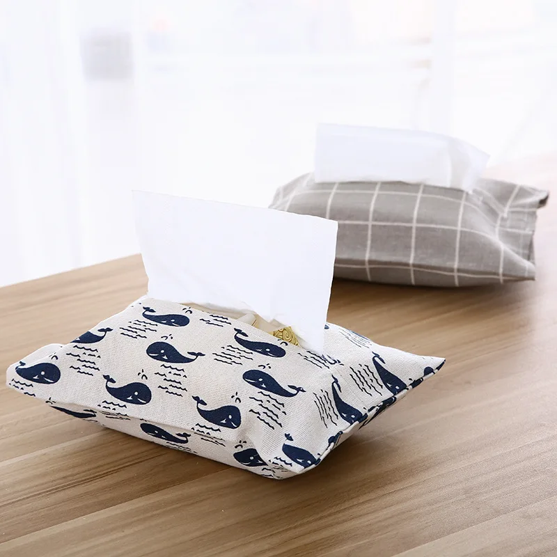 Cotton and Linen Paper Towel Set Cloth Tissue Box Bag Dustproof Waterproof Portable for Car Home Office Interior Tissue Boxes