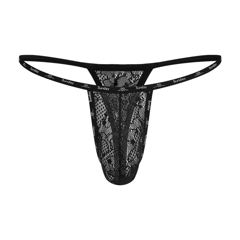 Men Lace Jacquard Sheer Thong Underwear with Big Pouch Design Comfortable G String Briefs for Breathable Everyday Use