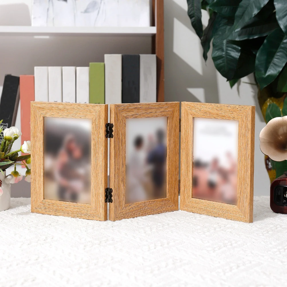 1pc 3-Folding Picture Frame Hinged Photo Frames Removable Back Panel With Snap-on Clips For Weddings Desktop Display Gifting
