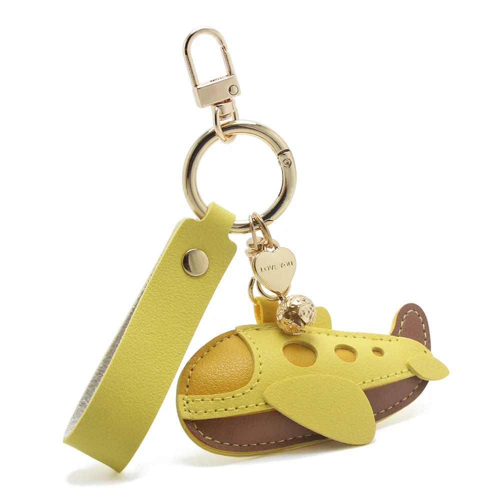 Creative Leather Airplane Keychain Cartoon Mini Plane Travel Pendant Fashion Bag Charms Accessories For Women Handbag Decor Gift