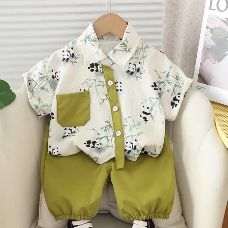 Kids Boy Letter Printing Short Sleeve Shirt Tops+Shorts 2PCS Summer Leisure City Boy Costumes Child Outfits Baby Clothes Sets