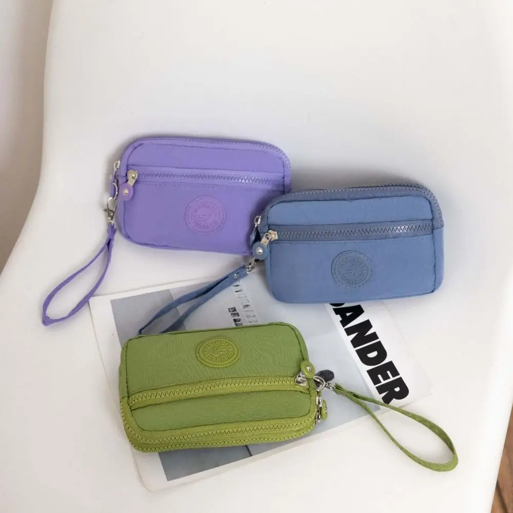 

Three Zippers Solid Color Coin Purse Niche Design Nylon Wrist Phone Purse Korean Style Solid Color Small Phone Bag Outdoor