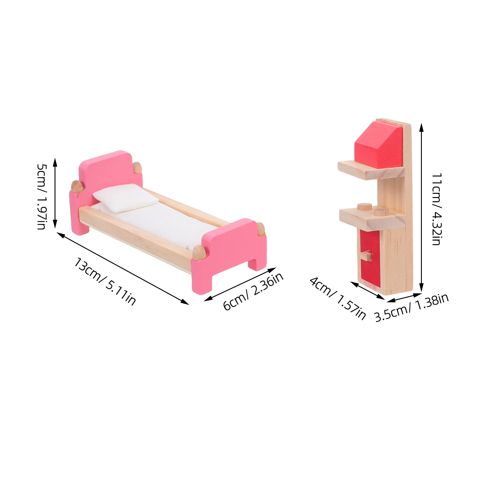 1-set kindersimulatiemeubels Houten miniatuur poppenhuismeubelset met slaapbank Dressoir Kaptafel Fantasiespel