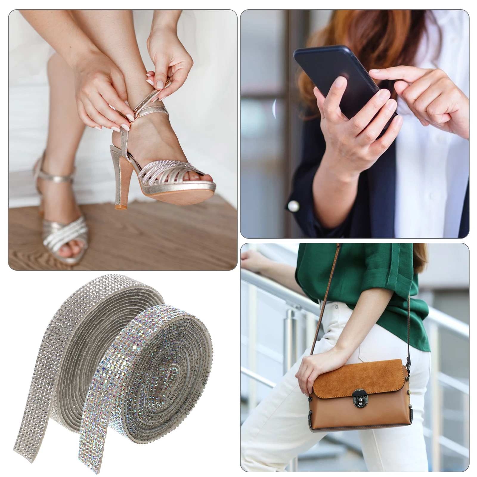 

2 Rolls Self Adhesive Ribbon Strips Crafts Decorative Bling Tape Rhinestone Stickers For Clothes Accessories Costumes