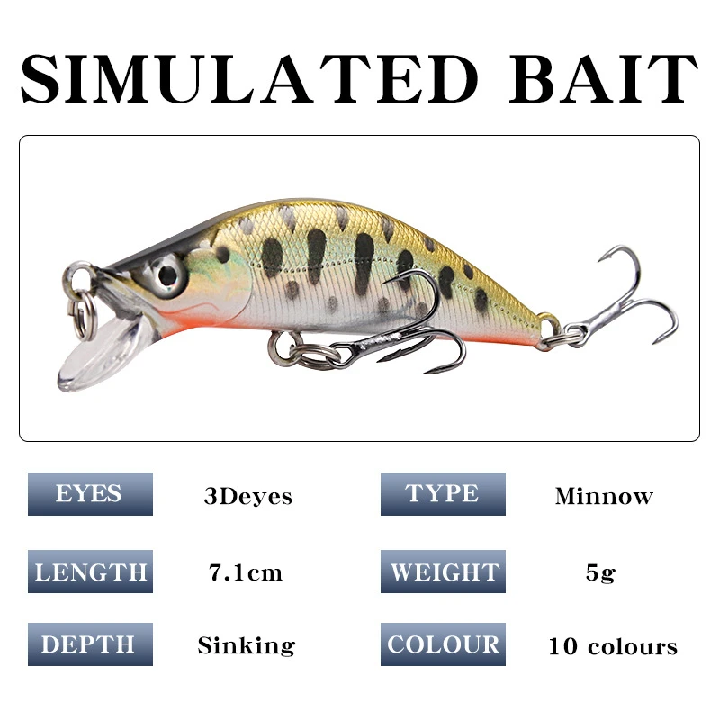 1Pc Minnow Fishing Lure 3D Eyes Laser Hard Fishing Bait 56mm 5g Sound Bead Sinking Artificial Wobbler Crankbait Fishing Bait