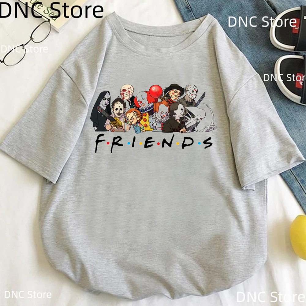 Friends Horror Movie Print Gray Tshirt Women'S Clothing Halloween Gift T-Shirt Female Harajuku Kawaii Shirt Summer Tops Tee