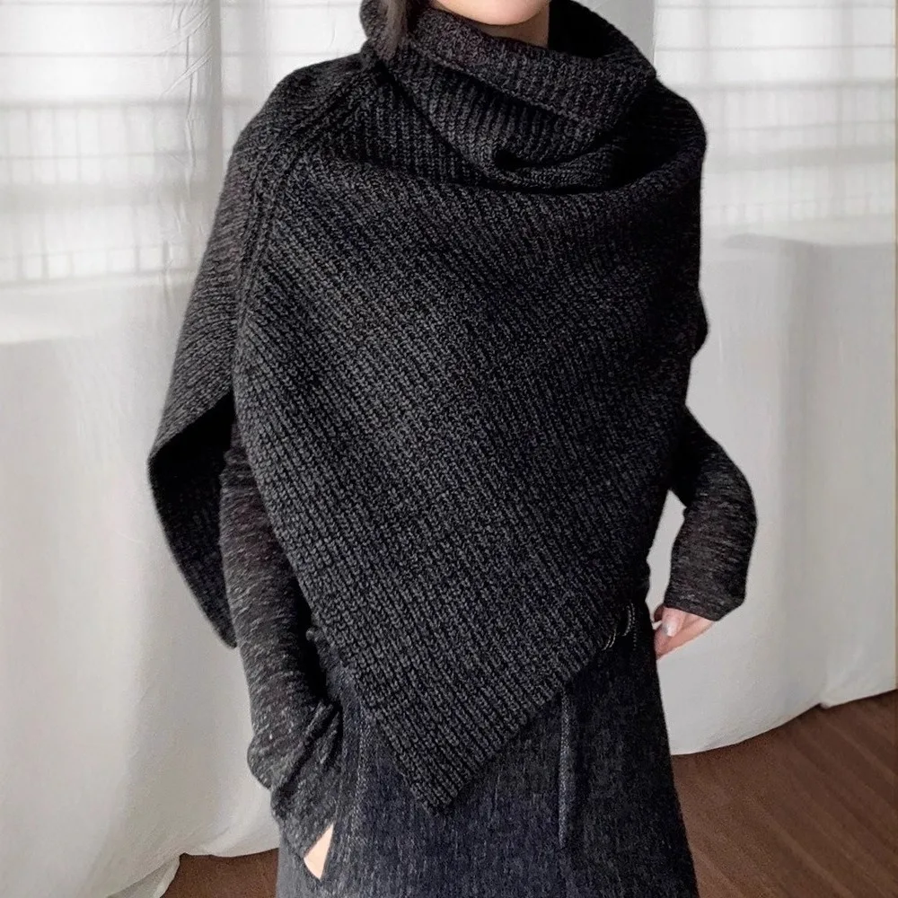 Deep High Collar Knitted Scarf Women's Winter Faionable Layered Open Front Cowl Ne awl Cape Ne Warmer necked sweater