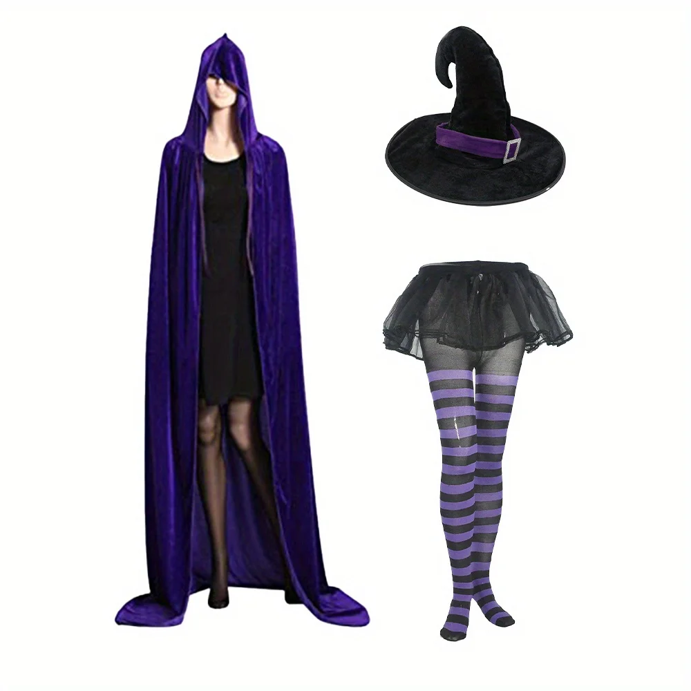 

PESENAR Halloween Witch Costume Set for Woman, Wig, Witch Hat, Socks
