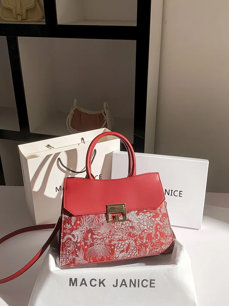 

MaJanice, красная большая сумка с вышивкой в китайском стиле, женская сумка через плечо, новинка 2024, сумка для свадебного торжества