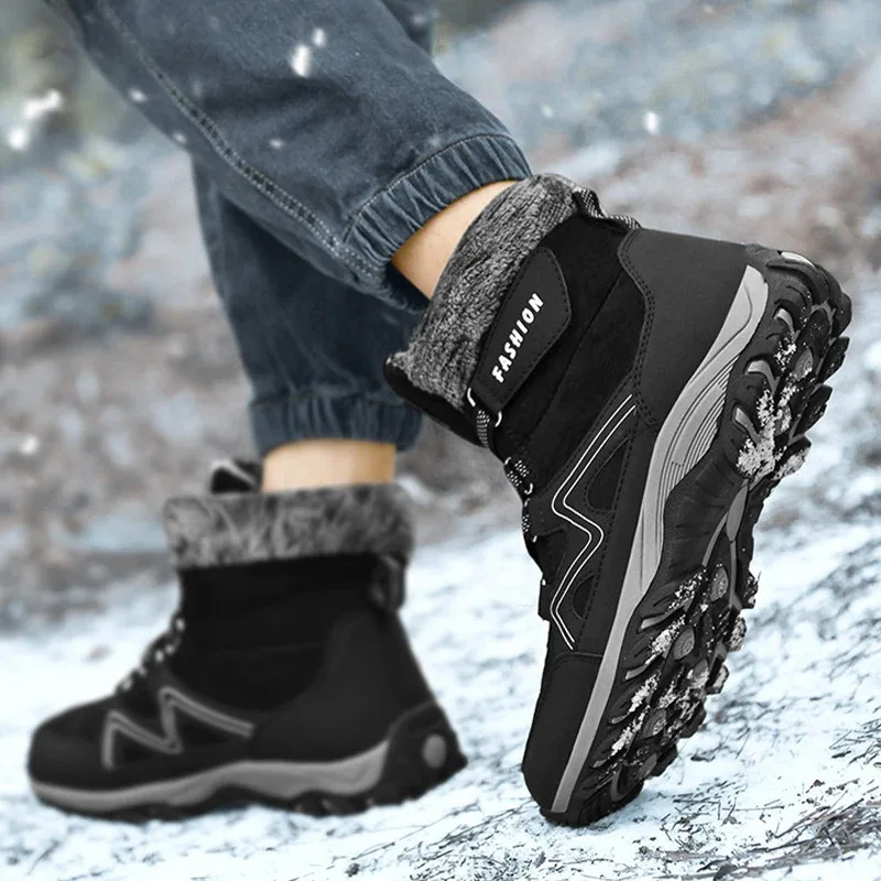 أحذية رجالية خارجية دافئة من القطن المخملي المضادة للانزلاق، أحذية مشي، أحذية عمل، أحذية شتوية دافئة مقاومة للماء للنساء