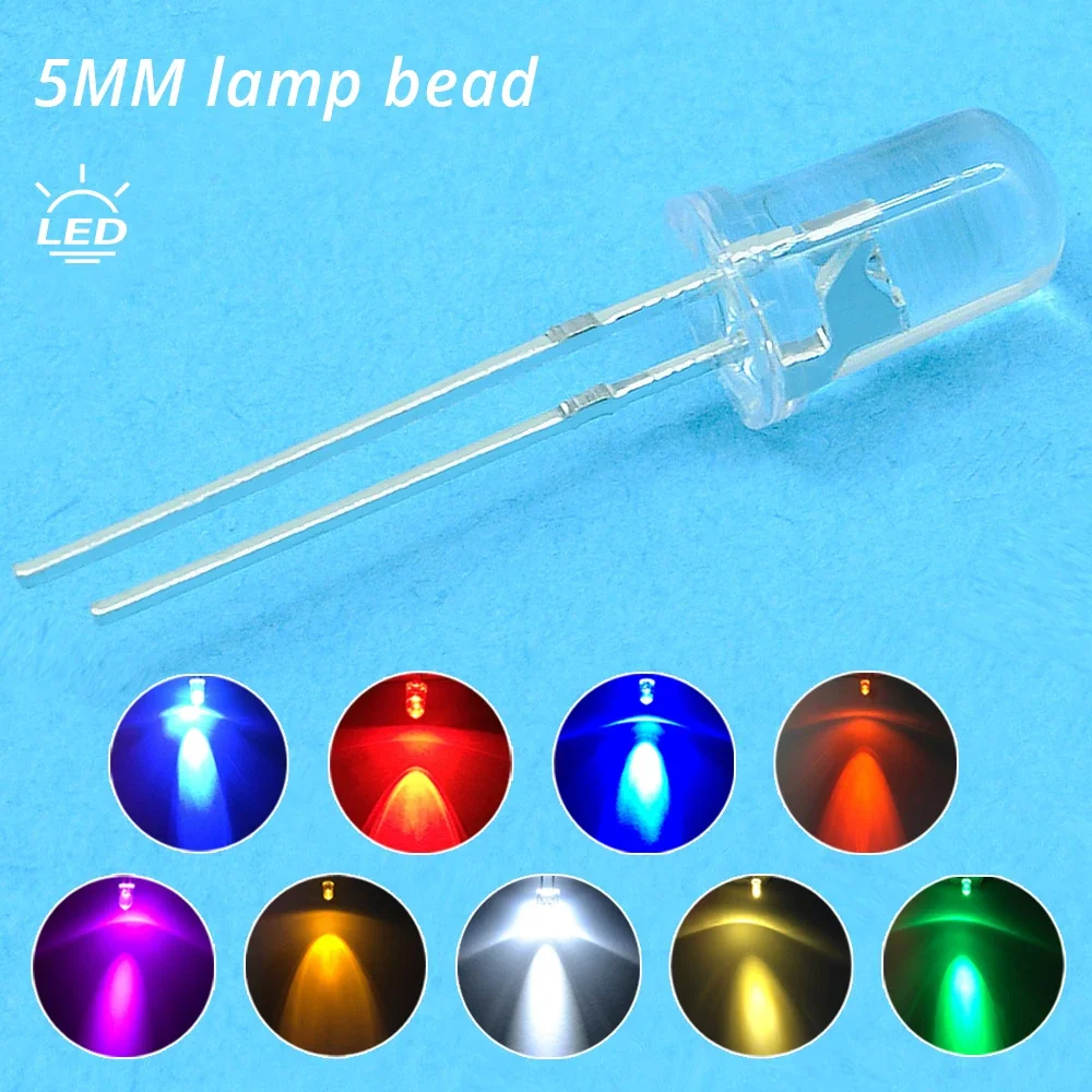 1000Pcs 5mm Round lamp beads Super Bright Water Clear Diode Led Emitting Bulb advertisement placard atmosphere Decoration Light