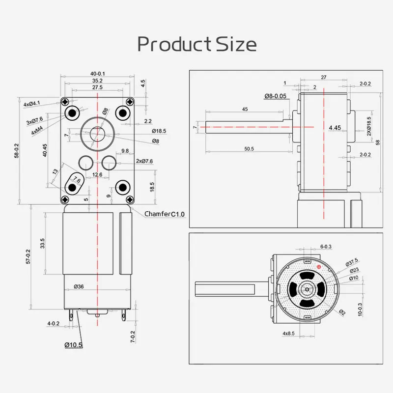 5840-555 Miniature Worm Gear Reduction DC Motor 12V-24V Single-Direction Long D-shaped Shaft Reversible High-torque Geared Motor