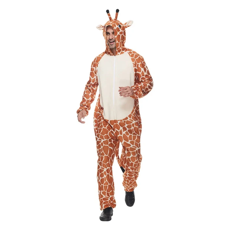 Zawaland Giraffe Cosplay Costume with Tail Cartoon Halloween Animal Party Clothes Man One-Piece Pajamas Cute Jumpsuit Outfit