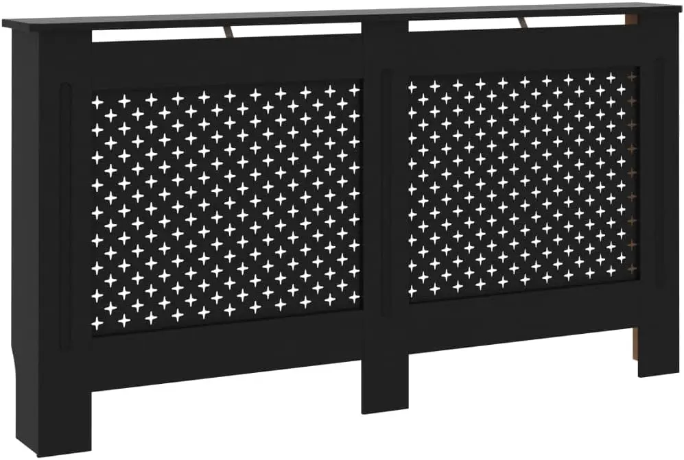 Cubierta negra para radiador de Mdf, diseño moderno de listones, 152X19X81,5 Cm, para sala de estar y oficina en casa