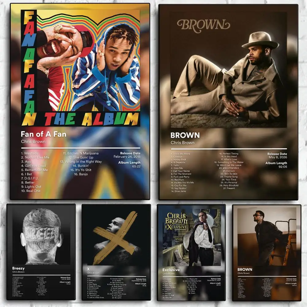 Pop Singer C-Chris Brown Album Poster Self Adhesive Wall Art Decor for Bedroom Living Room Office Home Halloween Gift