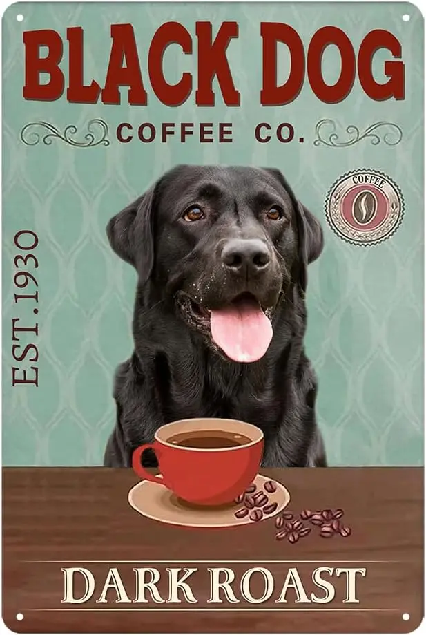 Dog Wall Decor Labrador Retriever Gifts Vintage Metal Tin Sign Art Black Lab Rustic Kitchen B