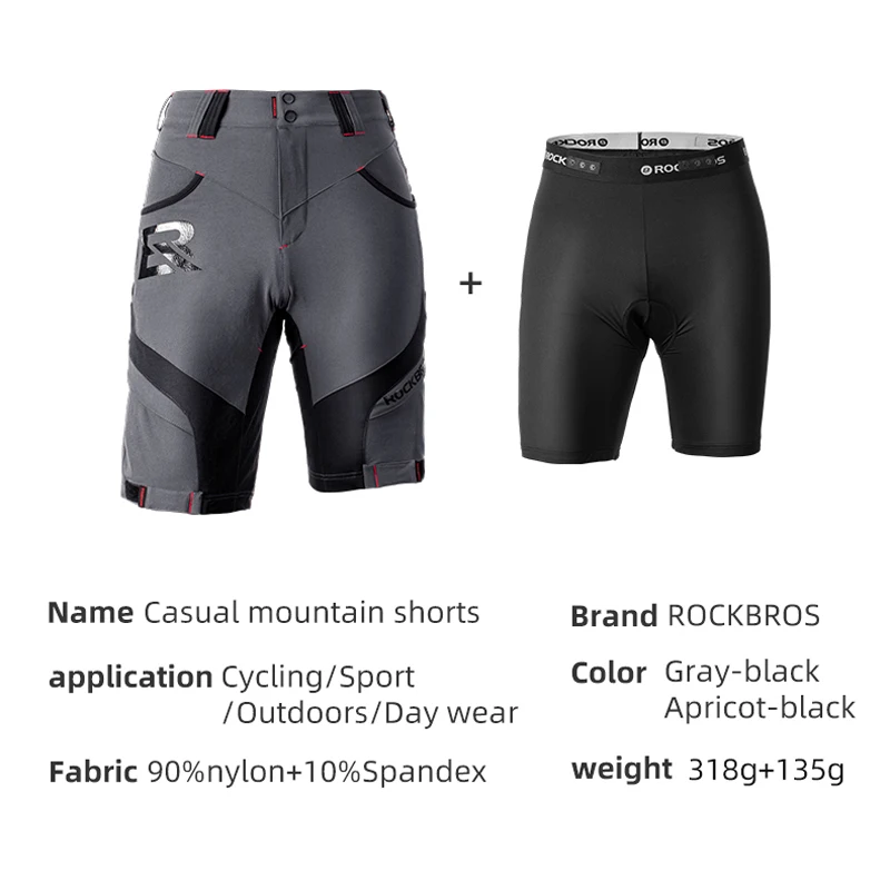ROCKBROS Men\'s Cycling Shorts 2In1 With Separable Underwear Shorts Bike Shorts Climbing Running Bicycle Pants Cycling Equipment