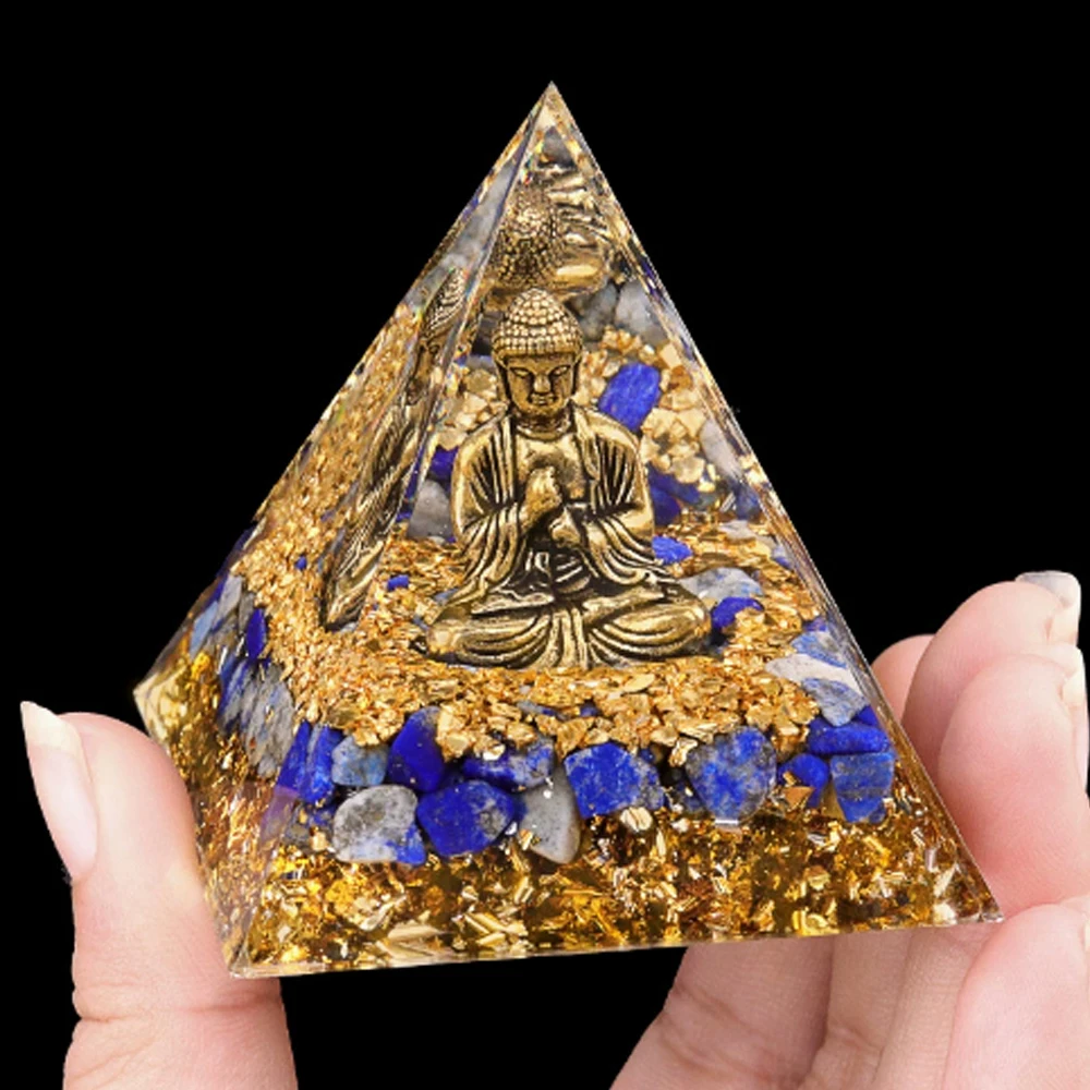 �y�Z�[�����zNatural Crystal Energy Generator Pyramid Buddha Lapis Lazuli Amethyst Reiki Healing Resin Pyramid Egyptian Room Decoration 6cm
