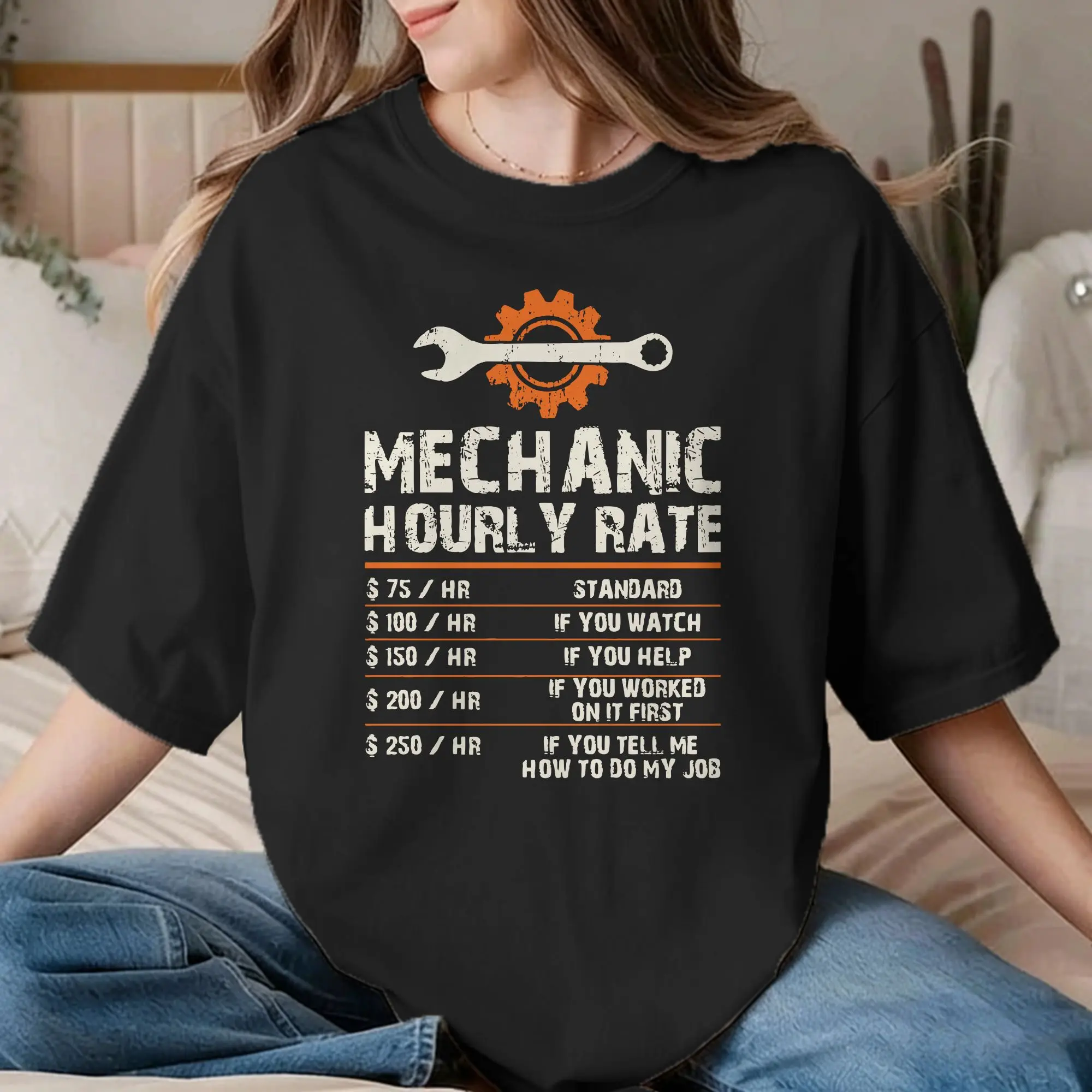 Men Women's T-Shirts Funny Mechanic Hourly Labor Rates Vintage Pure Cotton Tees T Shirts Round Collar Clothes Gift Idea