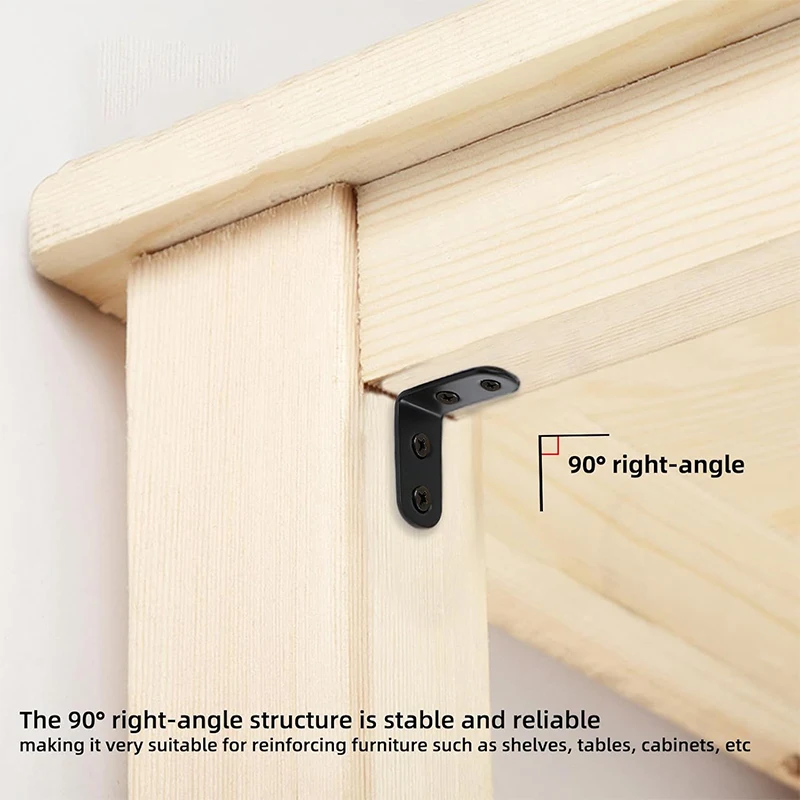 6-20 قطعة دعامة زاوية سوداء على شكل حرف L، دعامة زاوية قائمة من الفولاذ المقاوم للصدأ 40 مم، وصلة معدنية دعامة زاوية قائمة للخشب #4