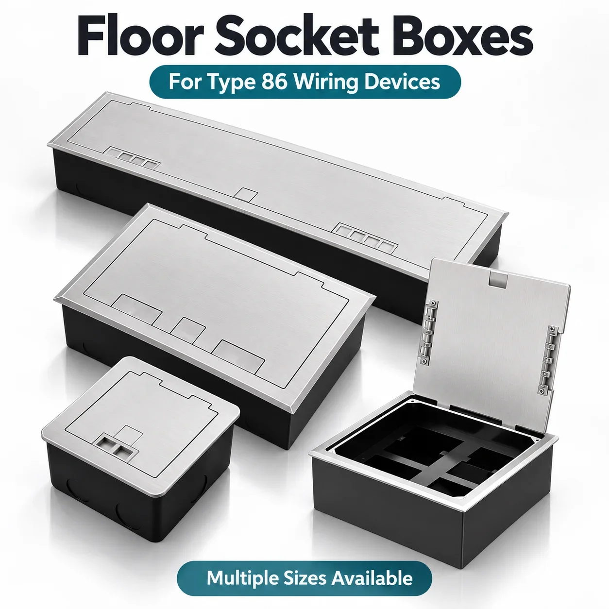 Stainless Steel Ground Socket Open Type 4-Position 86 Panel Interior with Outlet Hole Empty Body for Electrical Wiring