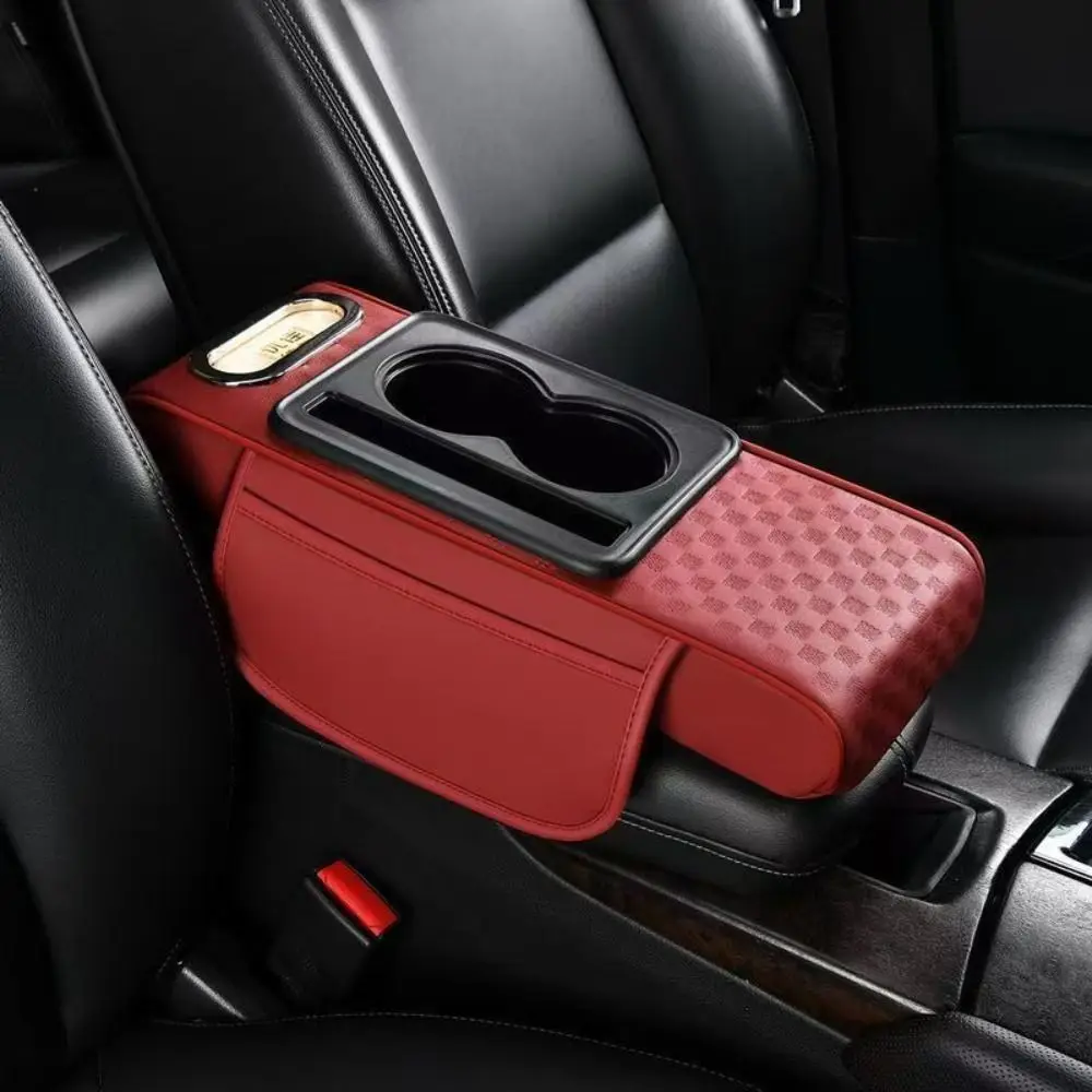 Portable Center Console Armrest Cushion Multifunctional PU Leather Armrest Pad Height Increasing with Cup Holder Tissue Box