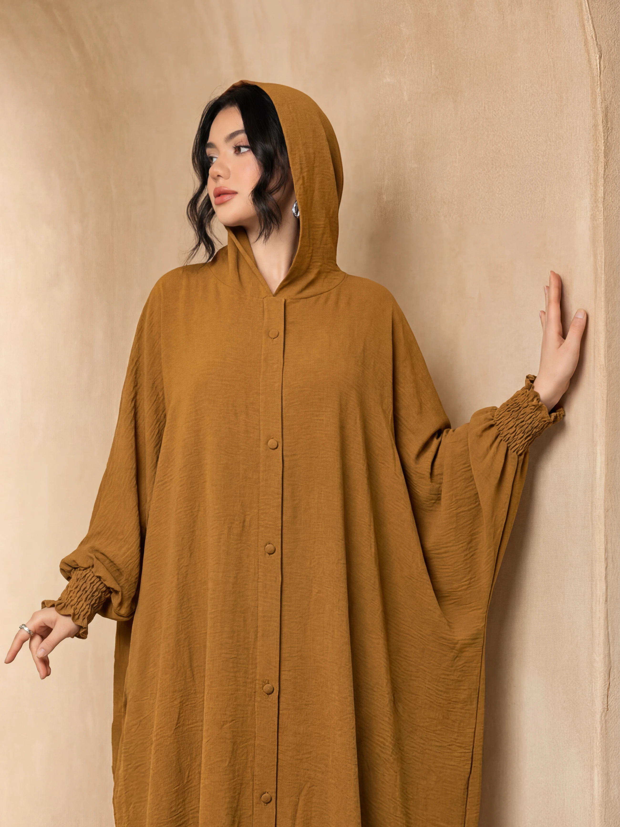 Tie Flare Sleeve Pleated Waist - Abaya Modest Wear 评论和价格