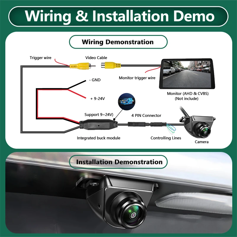 كاميرا احتياطية للسيارة AHD/CVBS 1920x1080P 150 °   رؤية خلفية/سامية/جانبية معدنية مقاومة للماء DNR للرؤية الليلية عكس للمركبات 9-24 فولت