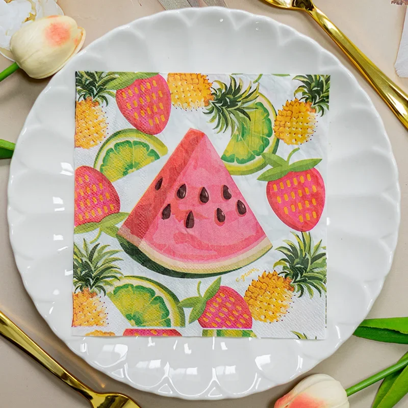 20pcs/Pac 33cm 2-Ply Watermelon Pineapple Lemon Fruit Printed Napkins Party Decoration Flower Paper Napkins Butterfly Bart Paper