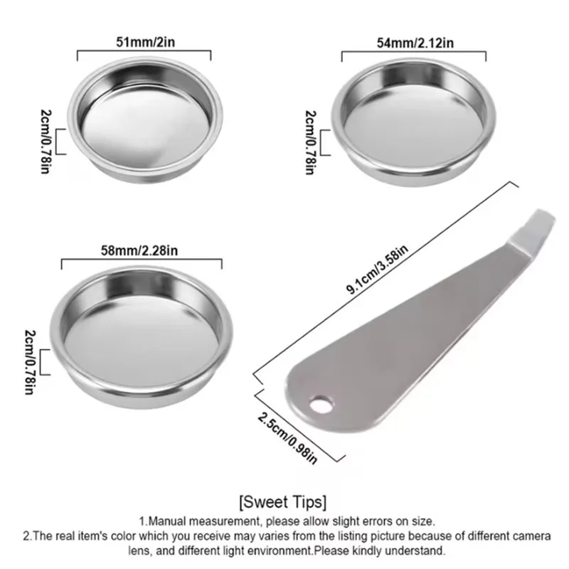 51/54/58Mm Back Flush Blind Filter with Portafilter Basket Removal Tool Set Stainless Steel Backflush Insert Metal Blind Filter