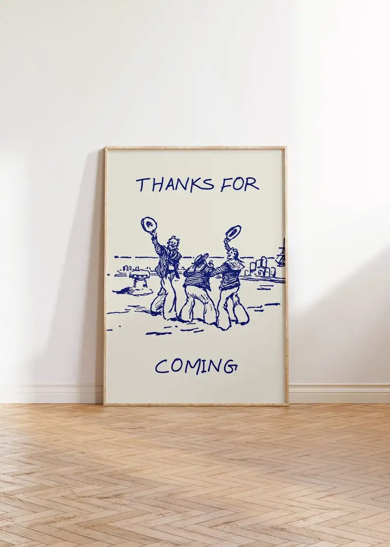 Thanks For Coming Print Vintage Sailor Poster Trendy Beachy Decor Cute Quote Art Navy Aesthetic Apartment Wall Art