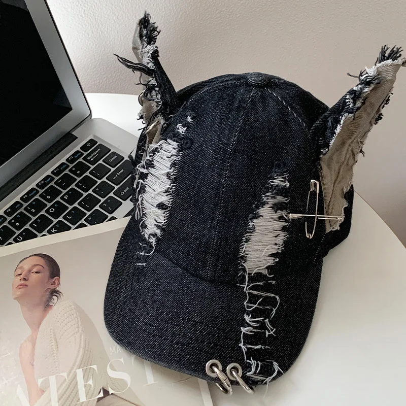 Wasteland Wind Three-dimensional Ears Denim Ripped Baseball Cap Children Personality Street Hip Hop Old Cap Tide
