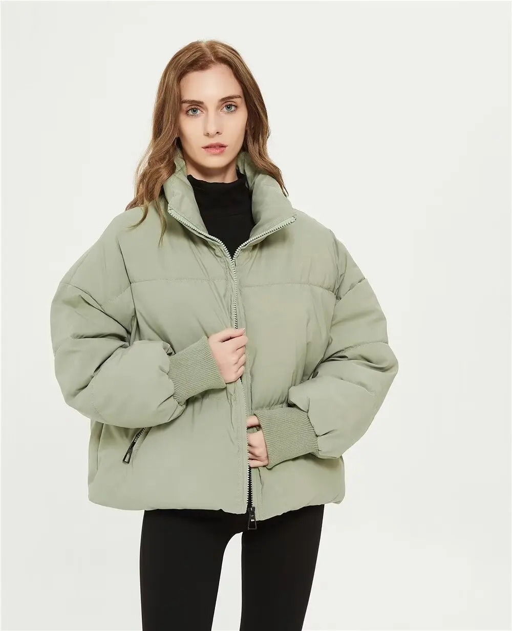 TRAFZA Women Fall Winter Padding Jacket Zip up Puffy Jacket New 2024 Fashion Street Coat Fall Winter Jacket Coat