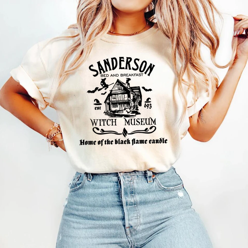 Vintage Sanderson Witch Museum Printed Cartoon O-Neck Printed Women\'s New Summer Top Clothing Plus Size Loose Women\'s T-Shirt