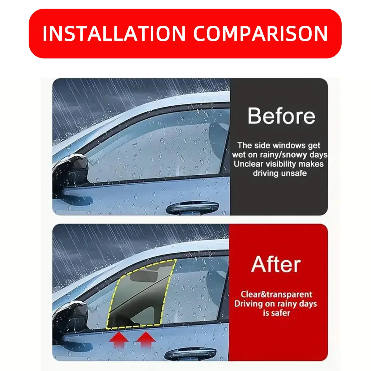 PINMOAP 2 Stück Auto-Seitenfenster-Regen- und Schneewischer, multifunktionale Wassernebelentfernung, spezieller Seitenfensterwischer-Gummistreifen – Detail 5