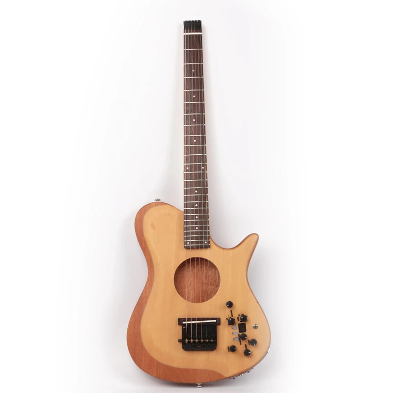 Headless Travel Guitar Built-In Drum Machine Effects Silent Portable Electric Acoustic Top Solid Wood Maple Ebony