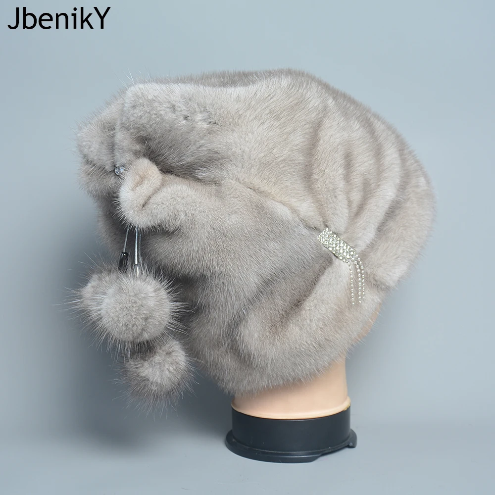 

Russian Fur Hats Women Winter Warm Natural Whole Mink Fur Classic Luxury Caps Earflap High Quality Hat anti cold -50degree