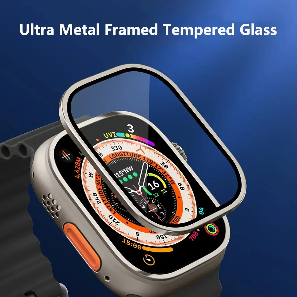 Titanium Alloy Bumper+Tempered Glass for Apple Watch Ultra 49mm Accessories Fall Prevention Screen Protector for IWatch Ultra 49